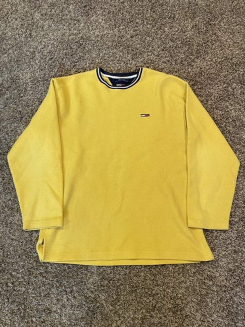 Vintage Tommy Hilfiger Sweatshirt Fleece 90s Flag Logo Yellow Mens Size XL